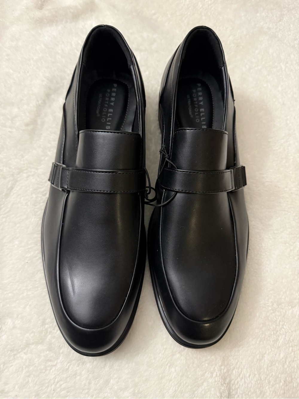 Perry Ellis Black Leather Slip-On Penny Loafers